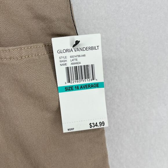 GLORIA VANDERBILT Jeans 16 Amanda Tapered Heritage Fit Stretch Twill Brown NEW - Picture 6 of 15
